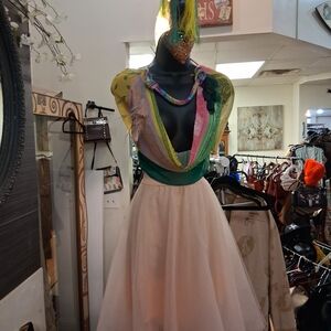 Colorful Layered Top with Cream Skirt